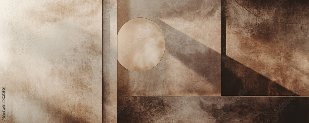 Aufkleber Light creating shadows on abstract geometric brown wall with circle