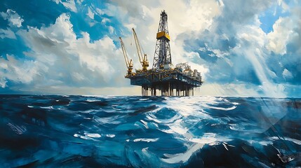Obraz premium Offshore Oil Rig Under Dramatic Sky