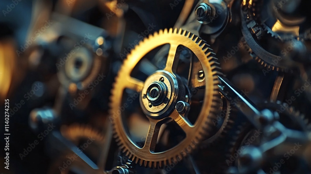 Aufkleber Close-up of interlocking gears working in unison, symbolizing collaboration and precision