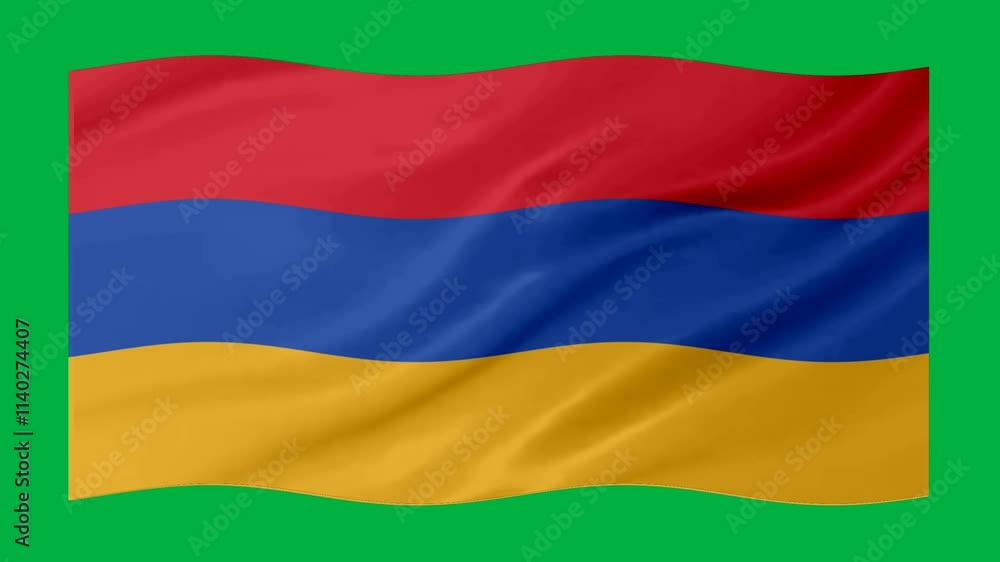 Poster armenia waving flag loop animation with glowing 3d shade isolated on green background