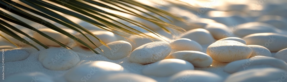 Poster capture the serenity of nature with this stock photo showing palm leaves creating a shadowed pattern