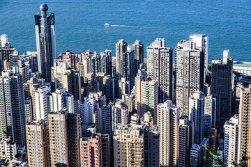 Dense Urban Cityscape of Hong Kong with Sea View