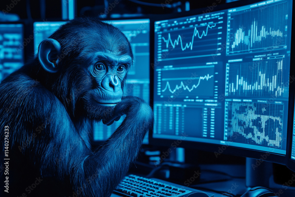 Aufkleber curious analyst engrossed in data analysis among glowing computer screens. generative ai