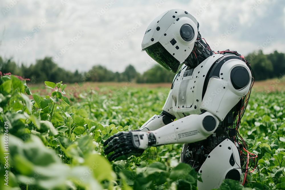 Poster a humanoid robot in a field generative ai