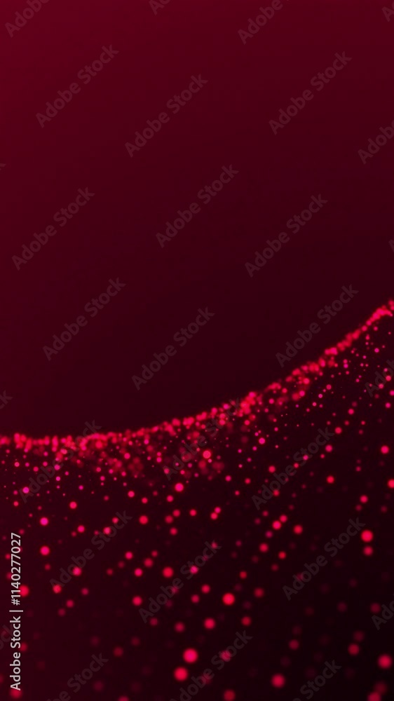 Poster red glowing circles particles at the bottom on a dark abstract background, vertical composition. sta
