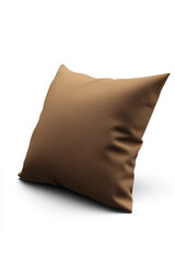 Naklejka premium Soft mocha pillow placed elegantly on a white surface enhancing cozy decor style