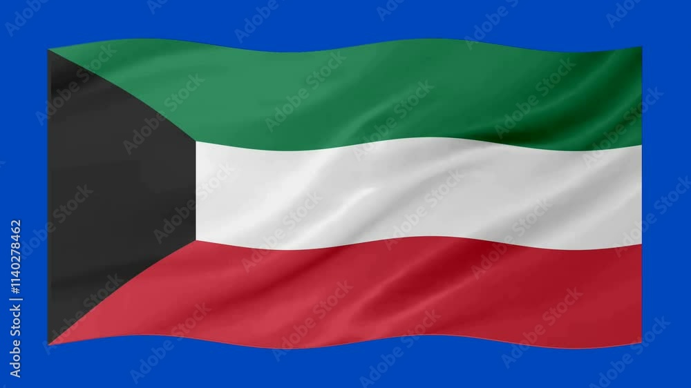 Poster kuwait waving flag loop animation with glowing 3d shade isolated on blue background