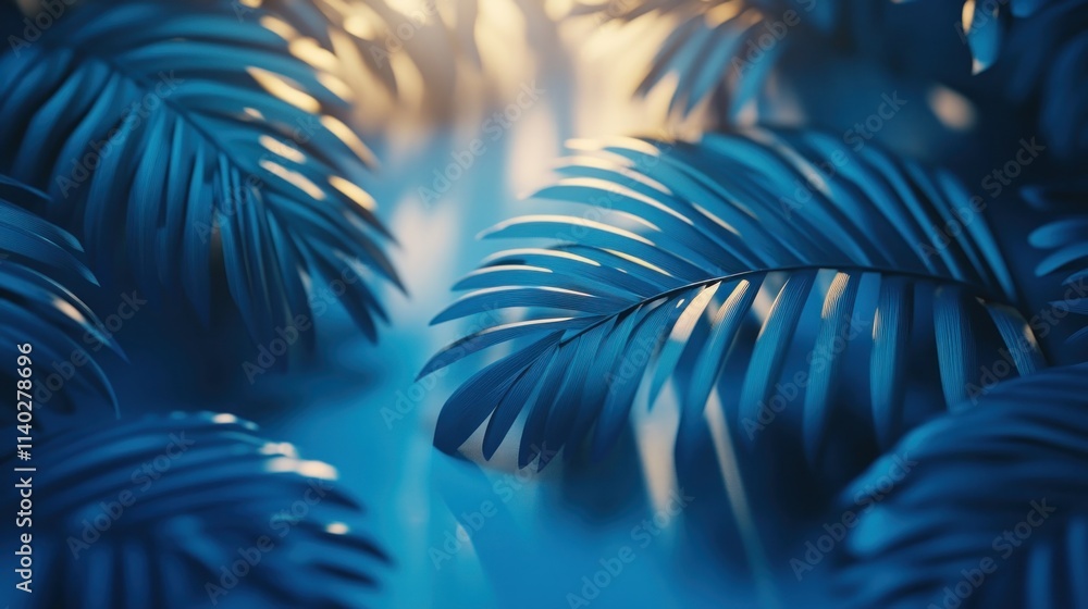 Poster explore the captivating dance of soft shadows of layered palm leaves creating intricate textures on 