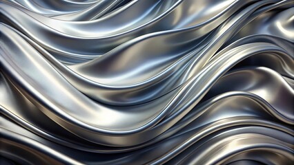 Obraz premium Shiny silver satin fabric with fluid, elegant waves