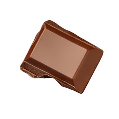 Isolated Chocolate bar piece falling on white background. Falling Milk Chocolate  chunk. Top view. Flat lay.