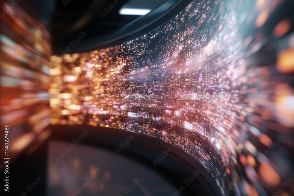 Poster futuristic abstract digital space representing data flow and technology with glowing lights and colo