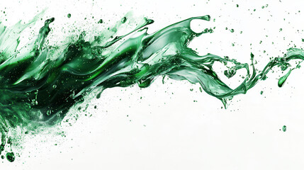 An artistic splash of emerald green and silver energy, dynamic motion with sparks and flecks, crisp details and sharp edges, smooth isolated flow, clean white background with no distractions, vivid me