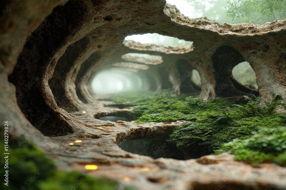 Aufkleber surreal alien city with unique architecture blending nature and organ-like structures in a dreamlike