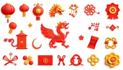 Obraz premium Vector Set Of Icons Chinese New Year - Icon Decorations