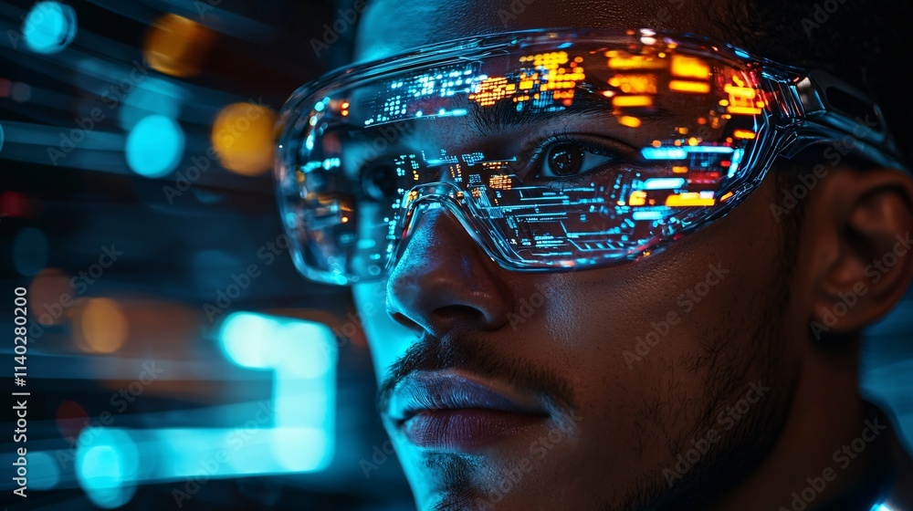 Aufkleber Tech professional leading a team project with augmented reality tools and virtual success pathways Stock Photo with side copy space