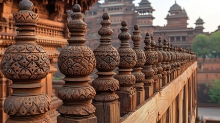 Fototapeta premium Intricate Wooden Carvings on a Traditional Architectural Structure