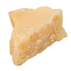 Isolated Parmesan. Piece of parmesan cheese on white background. Parmesan or Grana Padano shards.