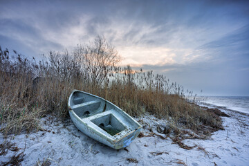 Beautiful beach of the Baltic Sea at sunrise in Kuznica, Hel Peninsula. Poland