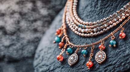 Elegant Gypsy Jewelry Display on Natural Stone Background