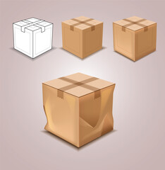 Brown Boxes with Vector set of realistic cardboard packages with view on empty Background