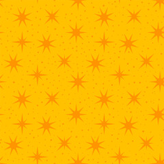 Yellow seamless pattern with orange stars