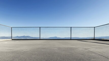 Obraz premium Serene Open Space with Chain Link Fence and Clear Blue Sky