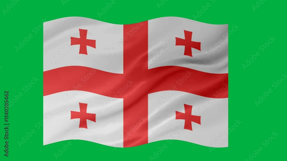 Poster georgia waving flag loop animation with glowing 3d shade isolated on green background
