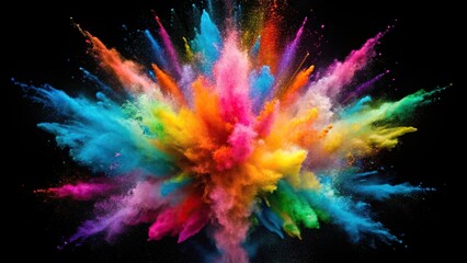 Silhouette explosion of colored powder against black background