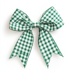 Green gingham bow with tails for creative projects and decorations