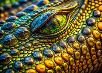 Fototapeta premium Bokeh Crocodile Texture Photography: Stunning Reptile Skin Close-Up with Blurred Background
