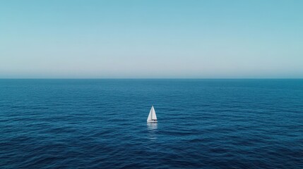 Obraz premium A serene view of a sailboat gliding across the calm blue ocean under a clear sky, perfect for conveying peace and tranquility.