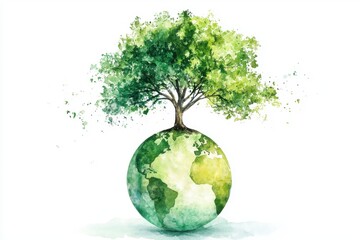 A harmonious illustration of a tree growing from a globe, symbolizing environmental sustainability and nature's balance.