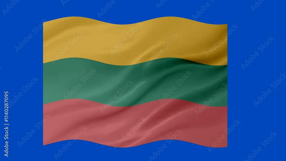 Poster lithuania waving flag loop animation with glowing 3d shade isolated on blue background