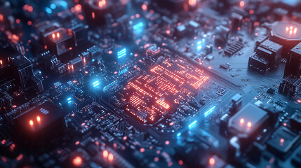 Fototapeta premium Abstract Close-Up of Illuminated Circuit Board with Glowing Components