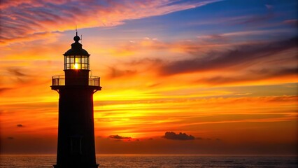 Silhouette lighthouse against sunset sky