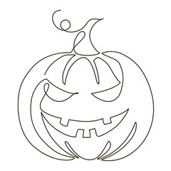 Halloween Pumpkin spooky jack o lantern. Continuous line drawing of Halloween pumpkin. Vector illustration. One line art style.