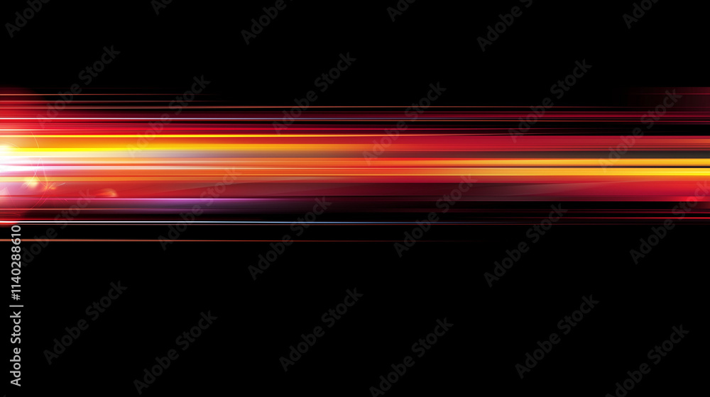 Aufkleber  Dynamic Gradient Abstract: Vibrant Horizontal Light Streaks on Black Background. Perfect for Futuristic and Speed-Related Designs.