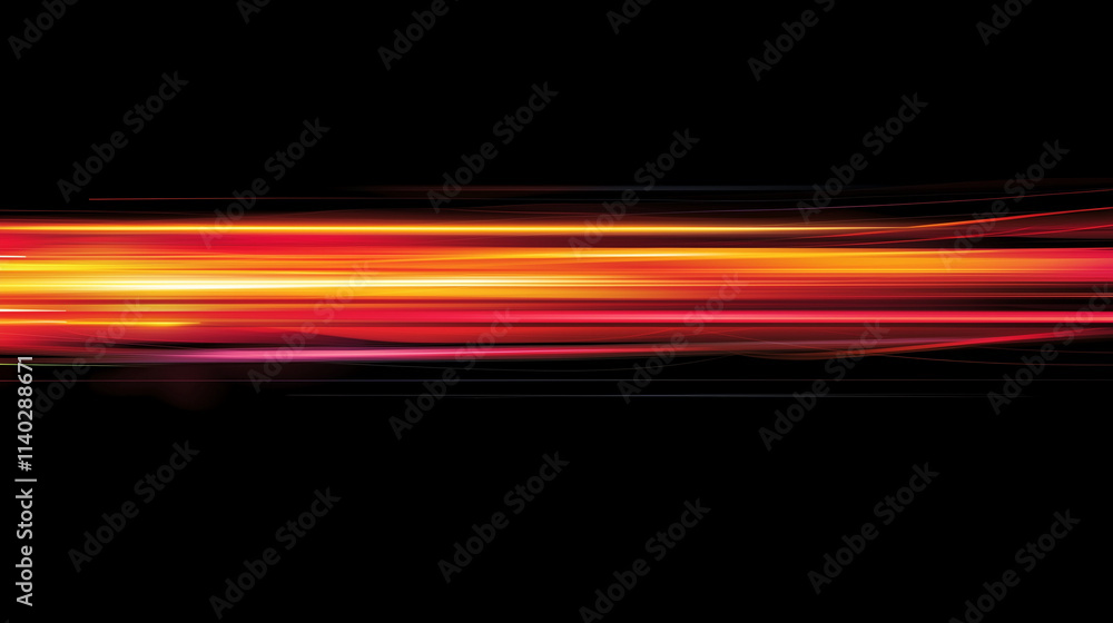 Poster dynamic gradient abstract: vibrant horizontal light streaks on black background. perfect for futuris