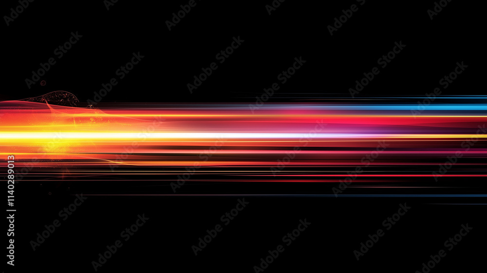 Aufkleber dynamic gradient abstract: vibrant horizontal light streaks on black background. perfect for futuris