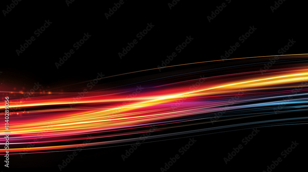 Aufkleber dynamic gradient abstract: vibrant horizontal light streaks on black background. perfect for futuris