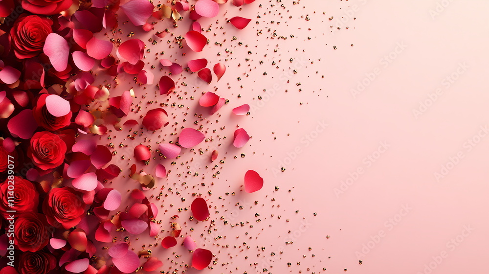 Aufkleber romantic valentine's day horizontal social media template with empty copy space, with an array of ro