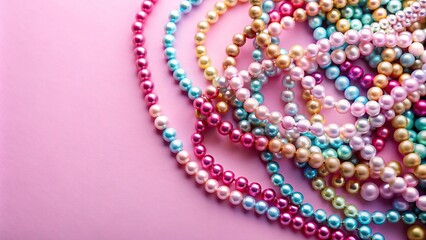 Obraz premium Silhouette necklaces bracelets multicolored beads pearls pink pastel background