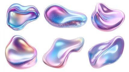 A set of brightly colored rainbow liquid shapes