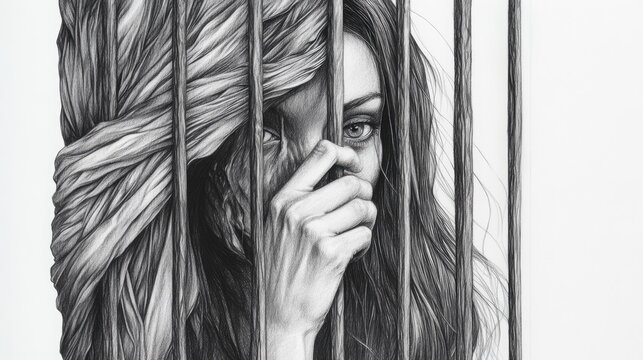 A Woman's Gaze Through Bars