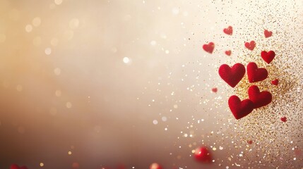 Obraz premium Dreamy digital art romantic tiny red hearts in golden glow