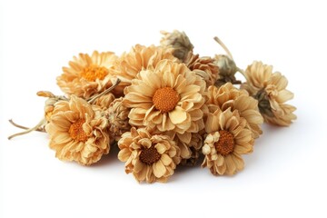 Dried chrysanthemums on a white background ideal for tea promotion