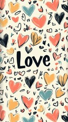 Colorful hand-drawn heart pattern with vibrant “Love” text