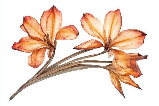 Dried ixia or corn lily flower on white suitable for scrapbooking floristry or herbarium use
