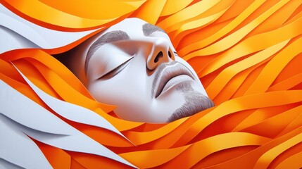 Serene Face in Orange Ribbons Abstract Art