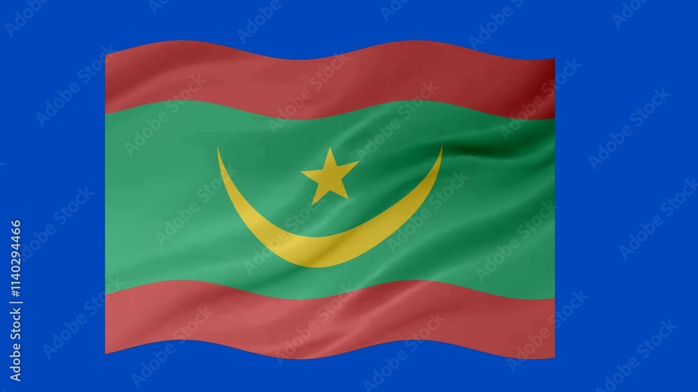 Poster mauritania waving flag loop animation with glowing 3d shade isolated on blue background